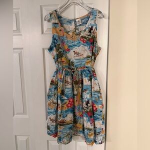 Disney Store Mickey & Friends Hawaiian Print Beach Island Vacation Dress POCKETS